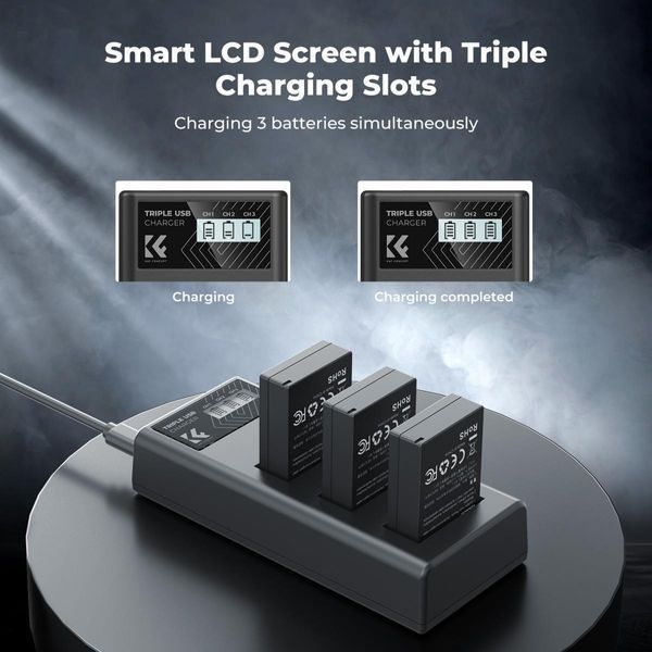 Комплект з трьох акумуляторів 1100мАг та зарядного пристрою K&F Concept LP-E12 для фотокамер Canon (KF28.0091) KF28.0091 фото