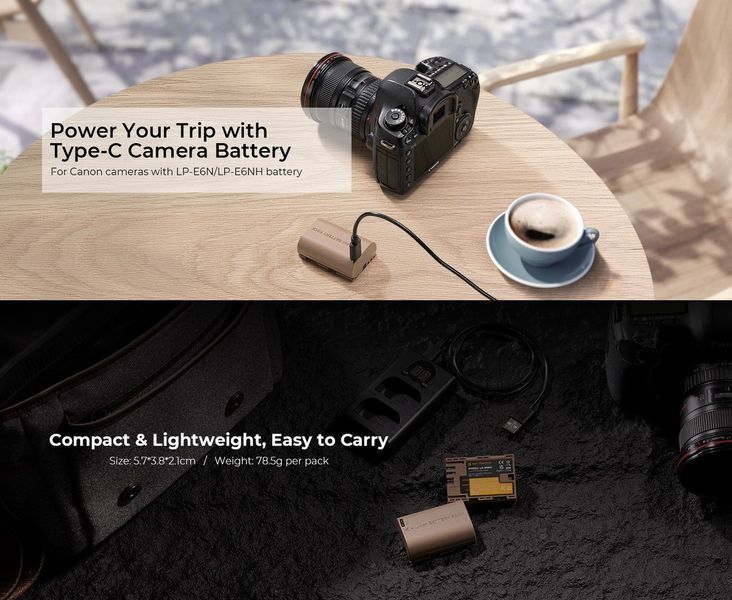 Акумуляторна батарея з виходом Type-C K&F Concept LP-E6NH 2250mAh для Canon (KF28.0022) KF28.0022 фото