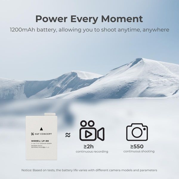 Комплект із двох акумуляторів та зарядного пристрою K&F Concept LP-E8 1200mAh для камер Canon (KF28.0027) KF28.0027 фото