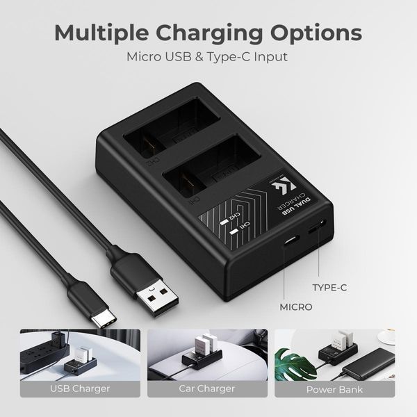Комплект із двох акумуляторів та зарядного пристрою K&F Concept LP-E8 1200mAh для камер Canon (KF28.0027) KF28.0027 фото